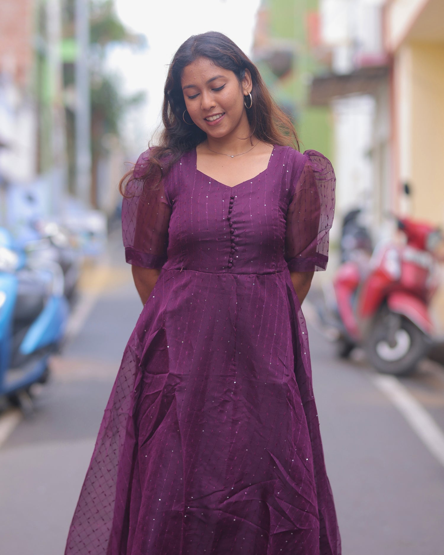 Wine Organza  | Maternity Maxi with Full Lining [Double Side Zip]
