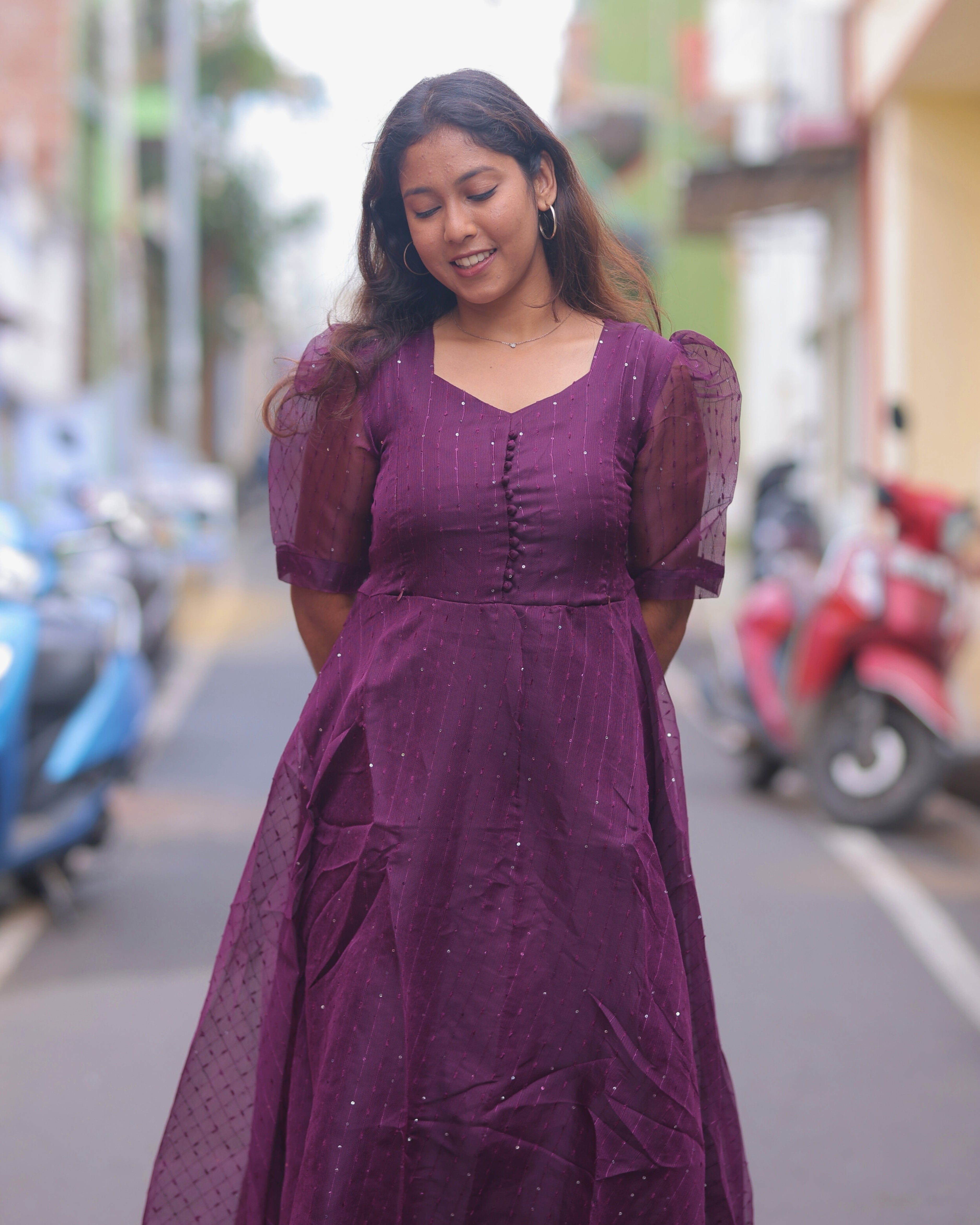 Wine Organza  | Maternity Maxi with Full Lining [Double Side Zip]