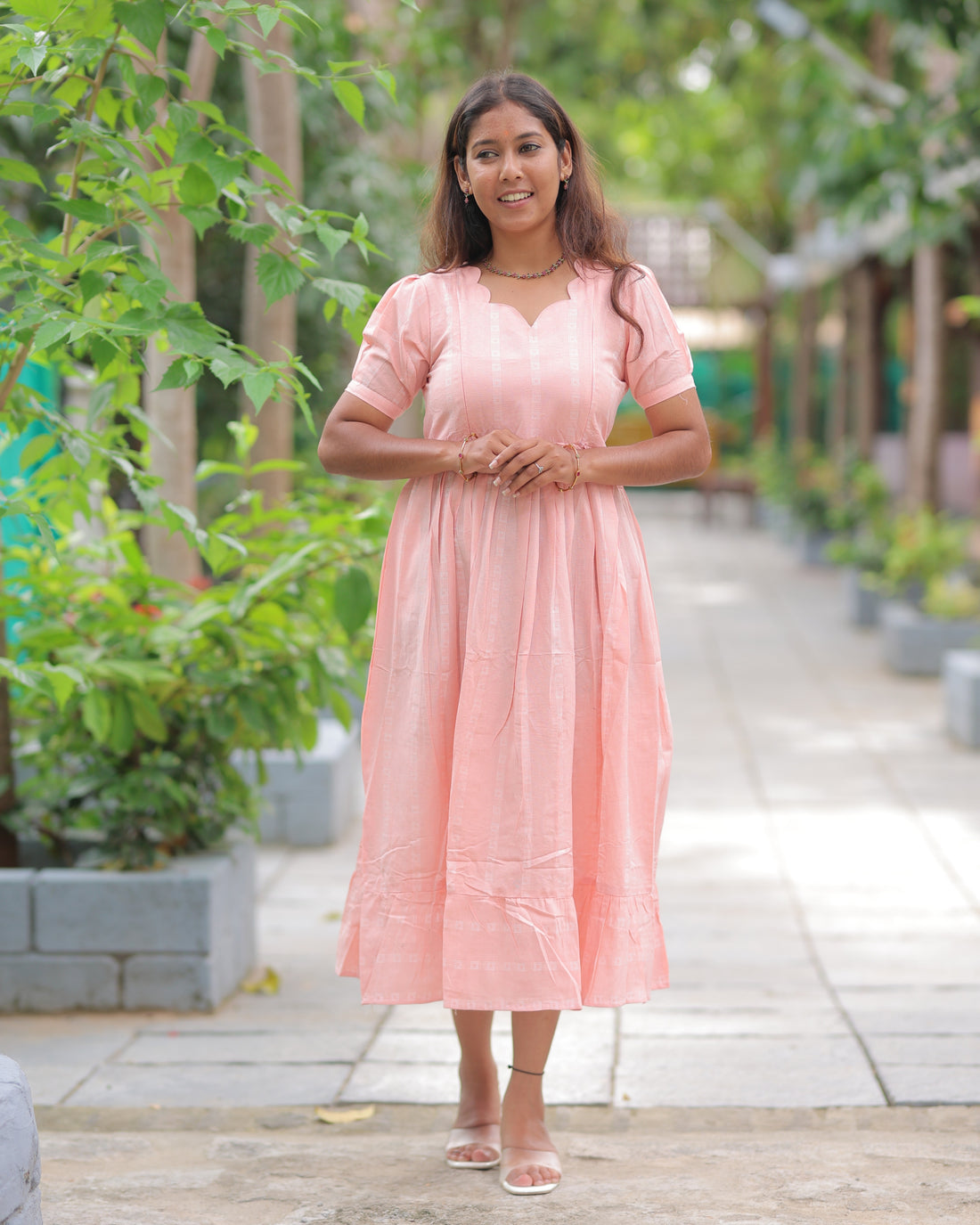 Raaga_Peach | Maternity Maxi with Top Lining [Double Side Zips]