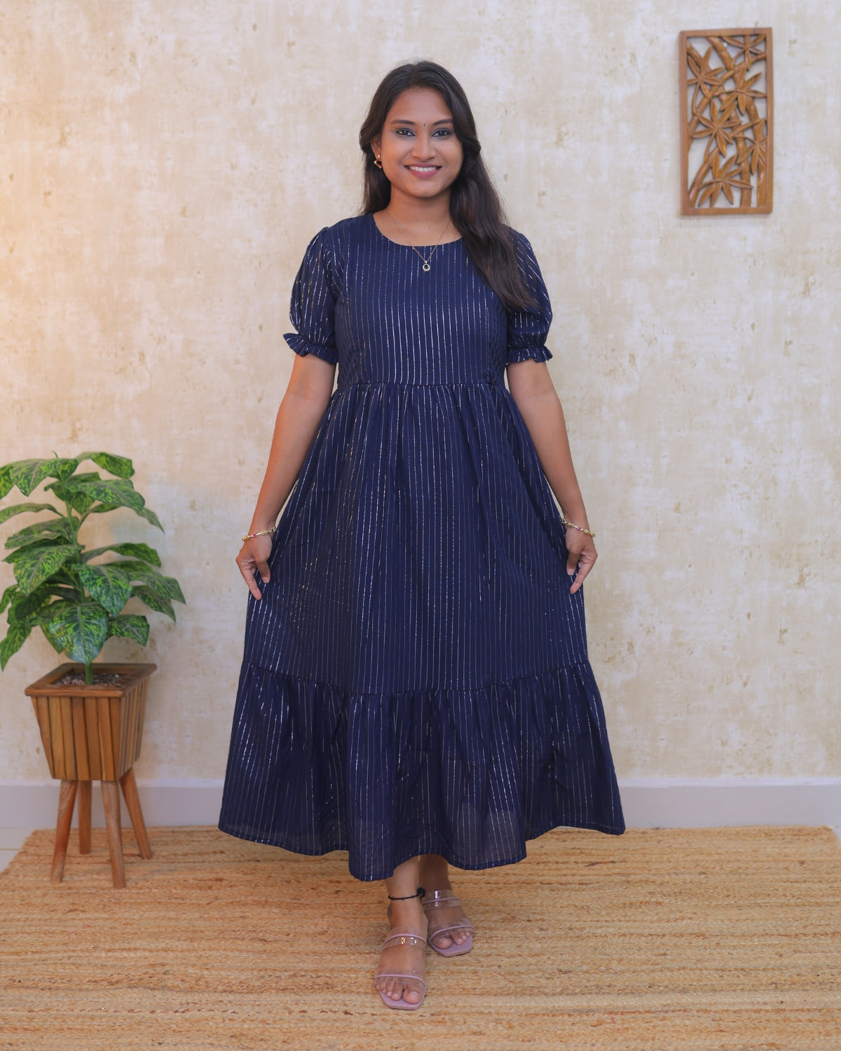 Navy Silver Line | Non-Maternity Kurti [cotton]