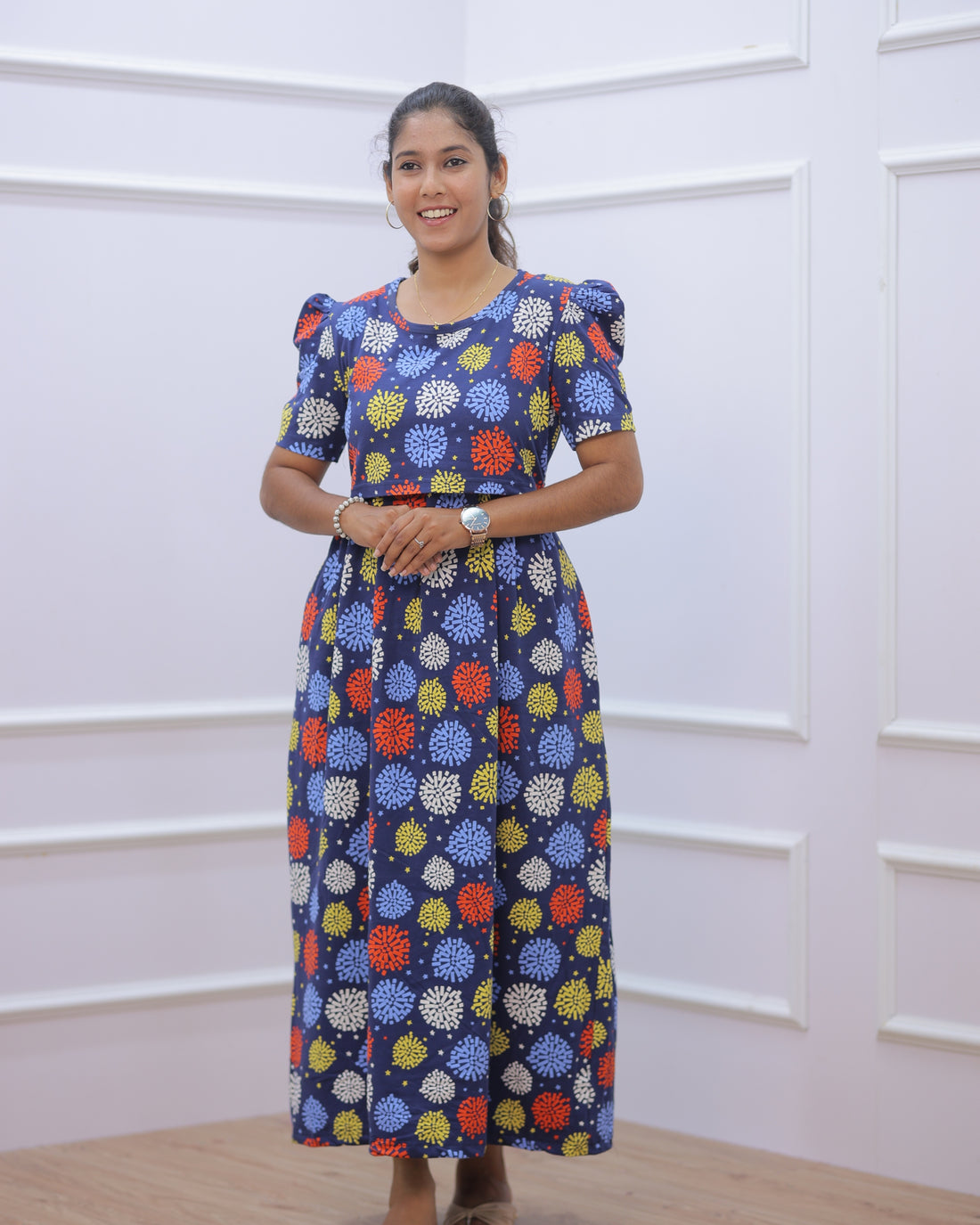 Ahalya | Zipless Maternity Dress - Puff Sleeves | Full Length