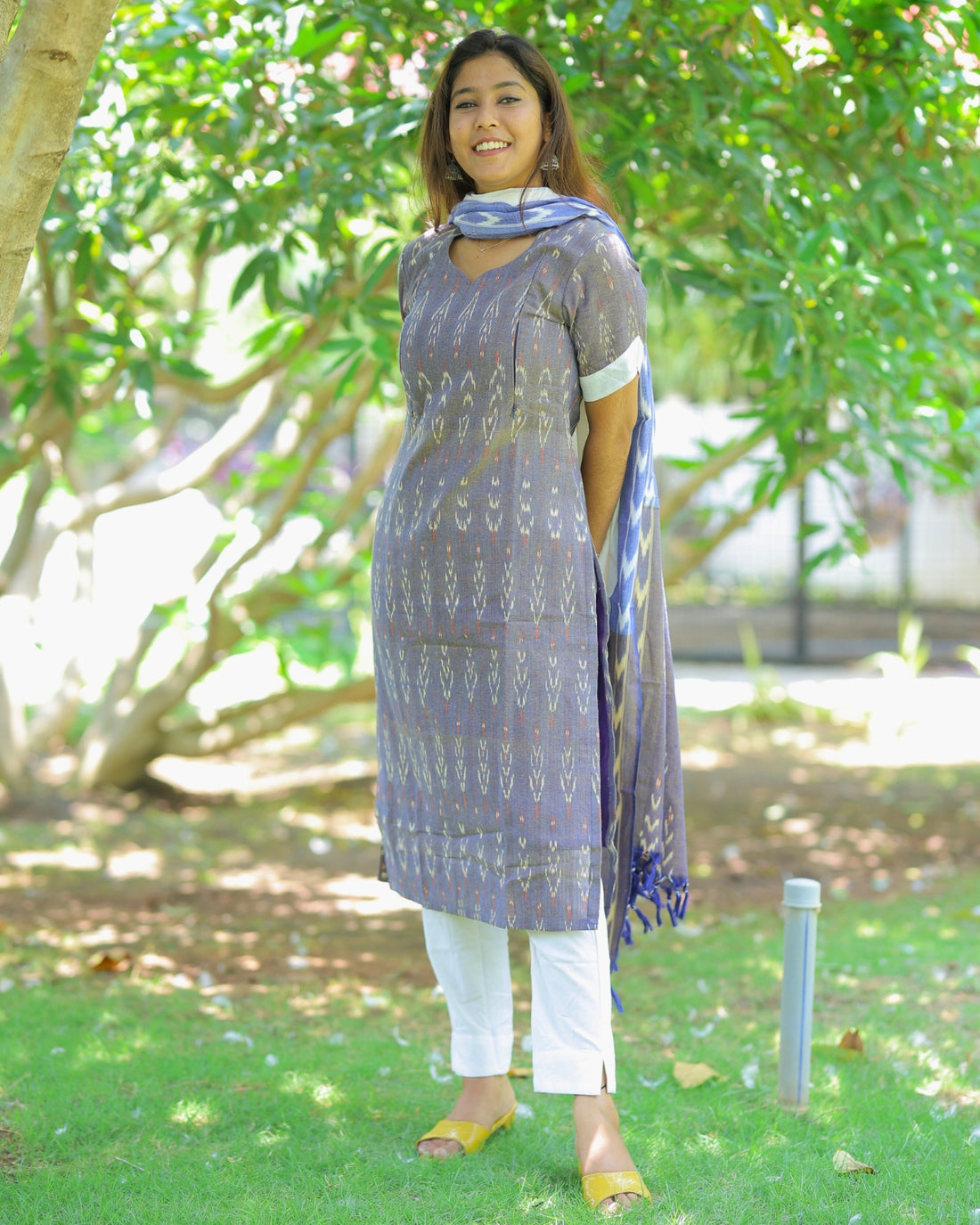 Purple-Ikkat | Maternity Kurti with Lining [TOP + PANT + DUPATTA]