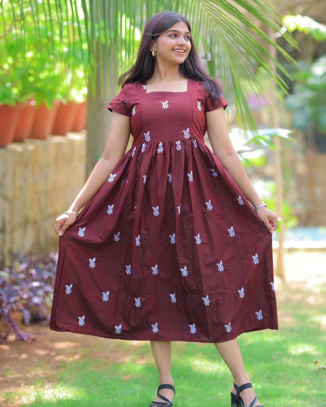 Marron Floret | Maternity Maxi with Lining