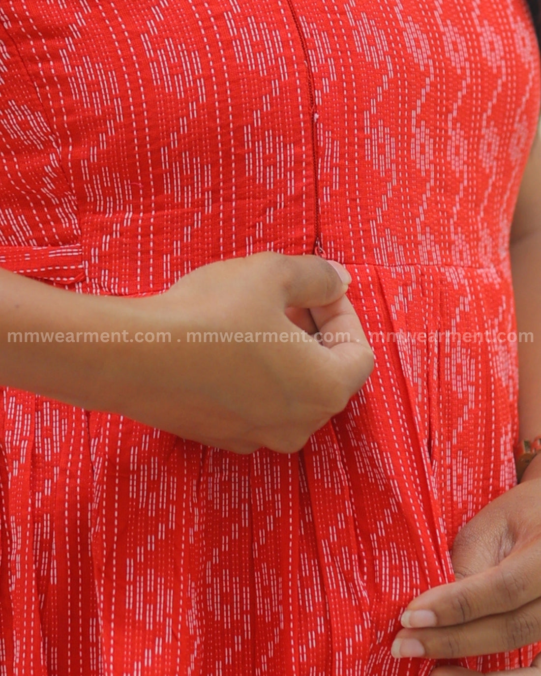 Red-Zigzag | Maternity Kurti with Lining [Katha Cotton]