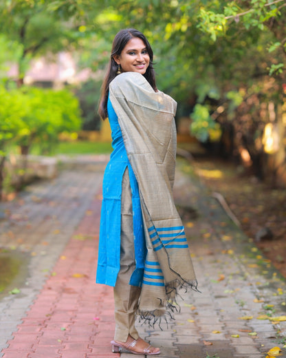 Deep Sky Blue | Maternity Kurta Set with Lining [Raw Silk]