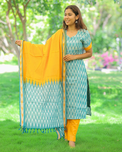 GY-Ikkat | Maternity Kurti with Lining [TOP + PANT + DUPATTA]