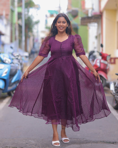 Wine Organza  | Maternity Maxi with Full Lining [Double Side Zip]