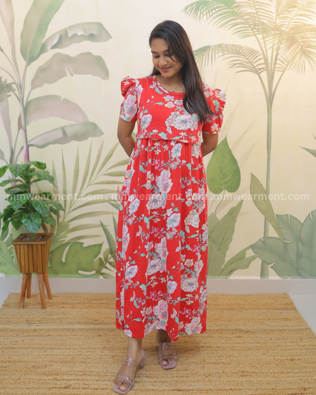 Vamika | Zipless Maternity Dress - Puff Sleeves | Full Length Maxi