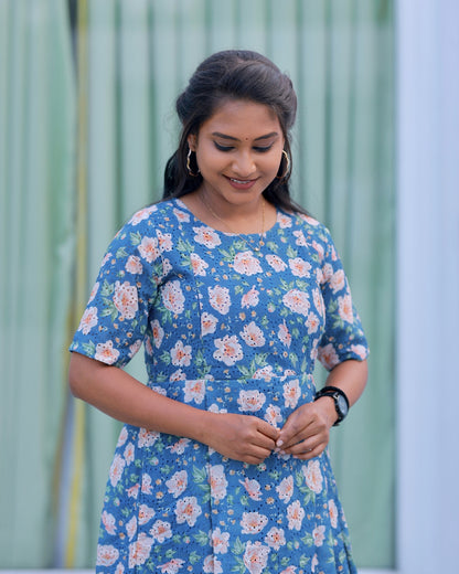 Sage | Hakoba Printed Cotton Kurti with Lining (ONLY FEEDING)