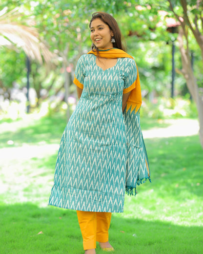 GY-Ikkat | Maternity Kurti with Lining [TOP + PANT + DUPATTA]