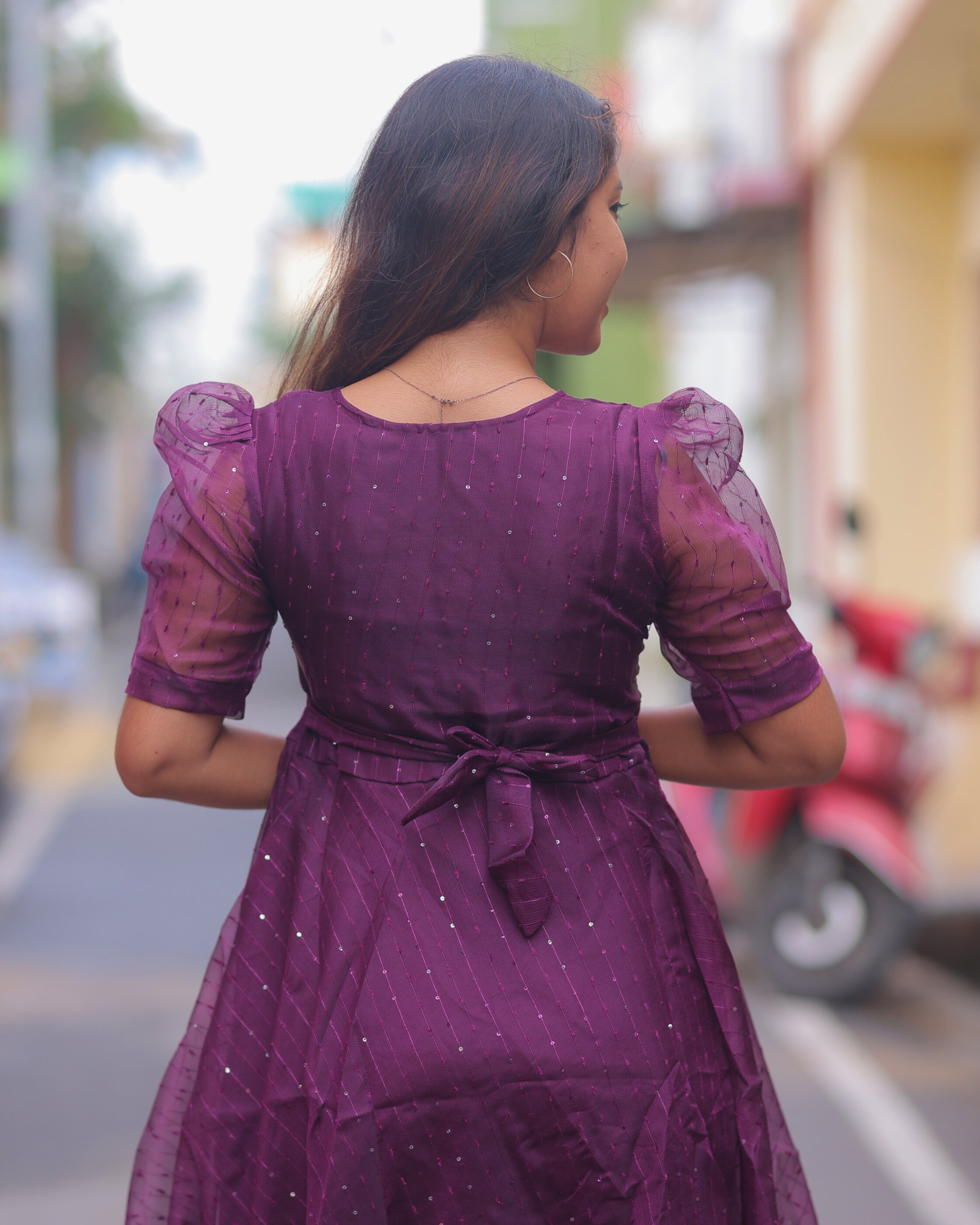Wine Organza  | Maternity Maxi with Full Lining [Double Side Zip]
