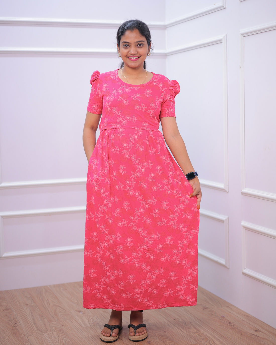 Hashini | Zipless Maternity Dress - Puff Sleeves | Full Length