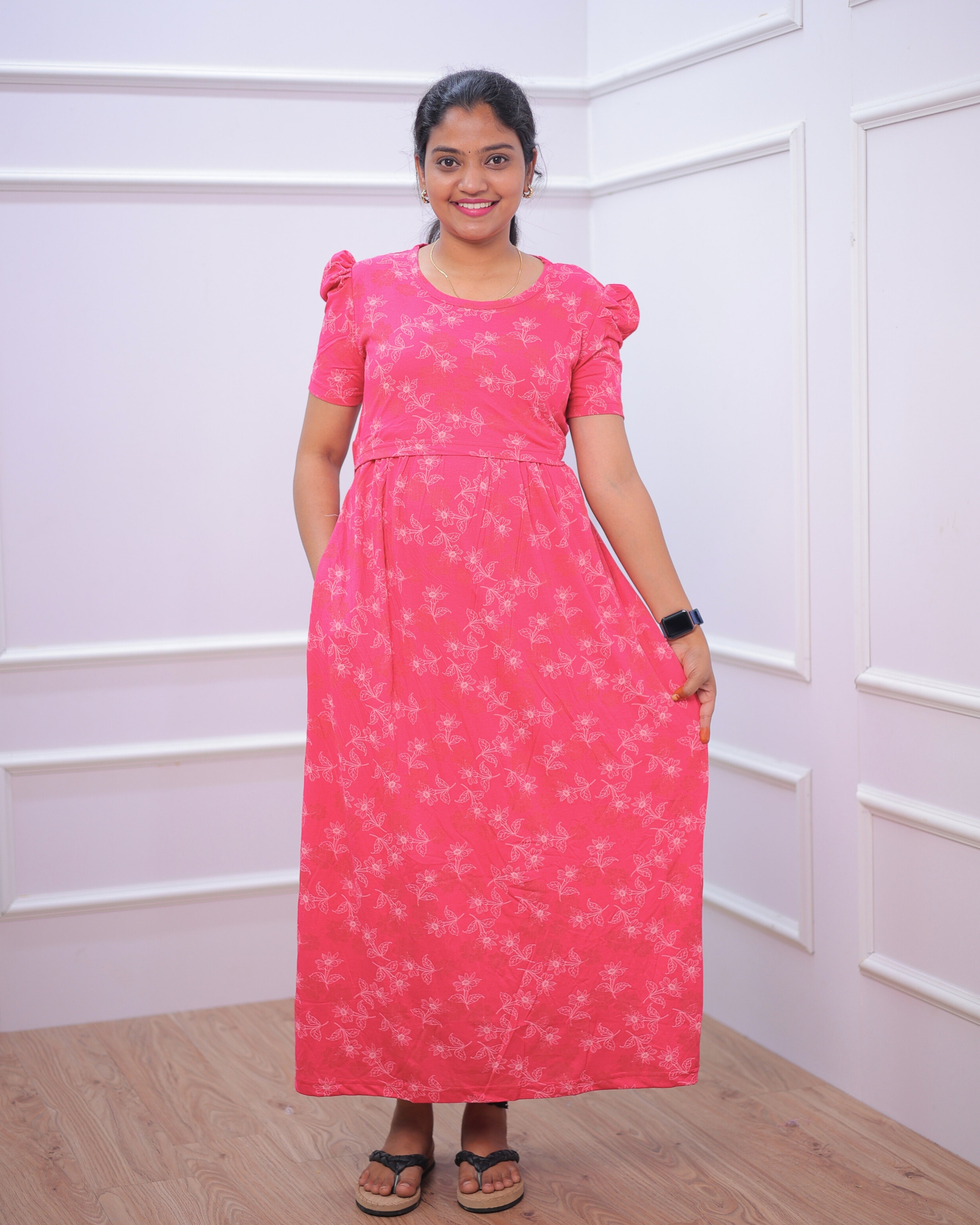 Hashini | Zipless Maternity Dress - Puff Sleeves | Full Length