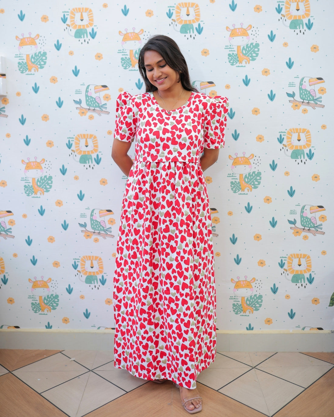 Lava | Zipless Maternity Dress - Puff Sleeves | Full Length Maxi