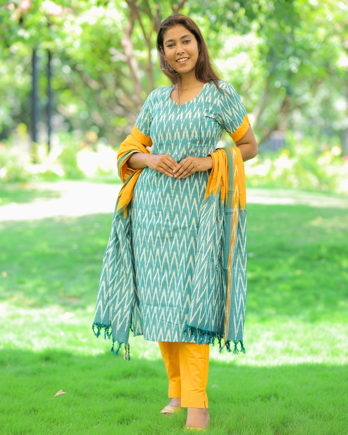 GY-Ikkat | Maternity Kurti with Lining [TOP + PANT + DUPATTA]