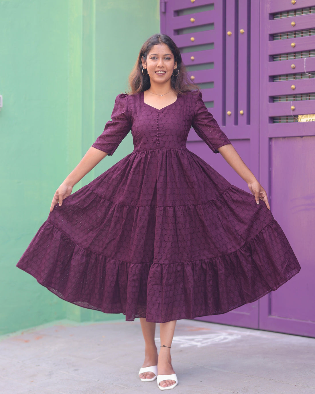 Wine Hakoba  | Maternity Maxi with Full Lining [Double Side Zip] - DISPATCH DATE 30-08-2025