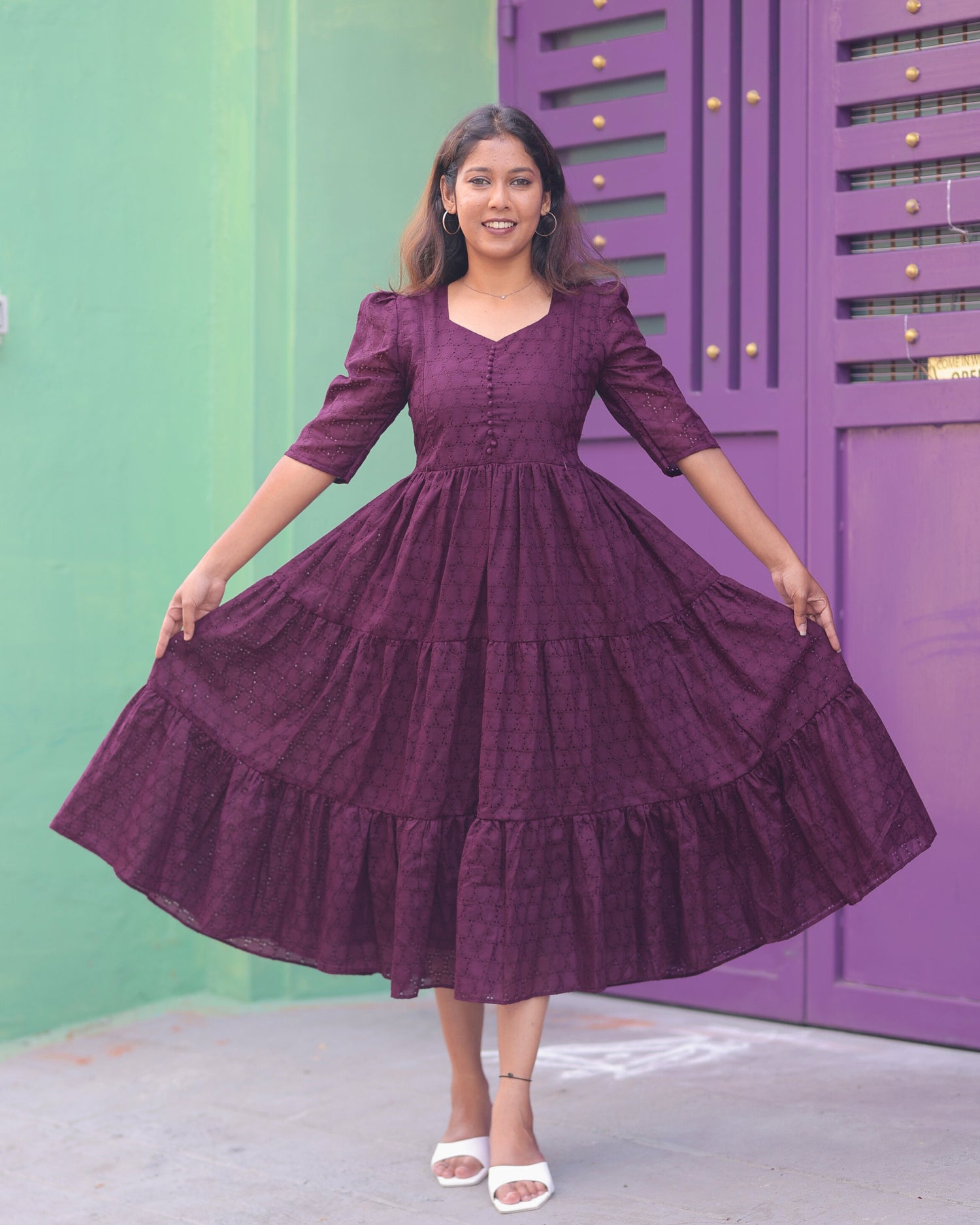 Wine Hakoba  | Maternity Maxi with Full Lining [Double Side Zip] - DISPATCH DATE 30-08-2025