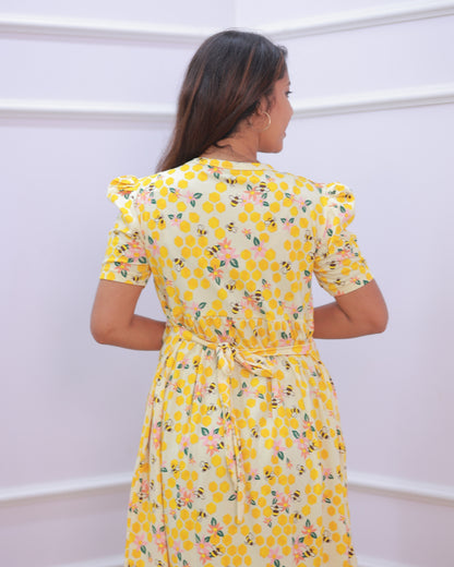 Mila | Zipless Maternity Dress - Puff Sleeves | Full Length