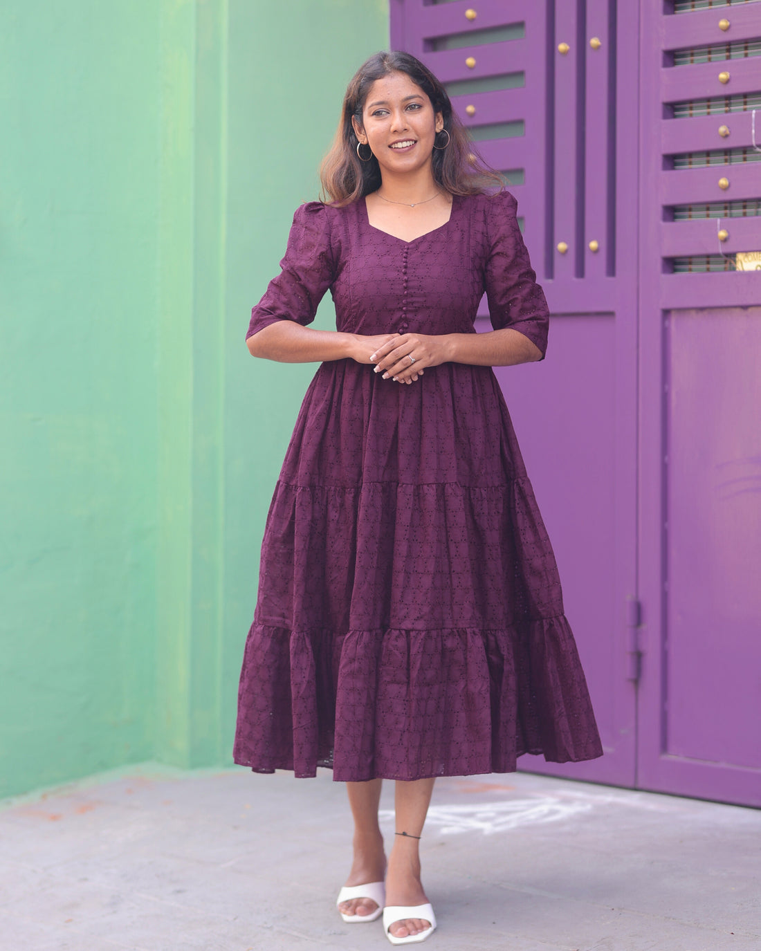 Wine Hakoba  | Maternity Maxi with Full Lining [Double Side Zip] - DISPATCH DATE 30-08-2025