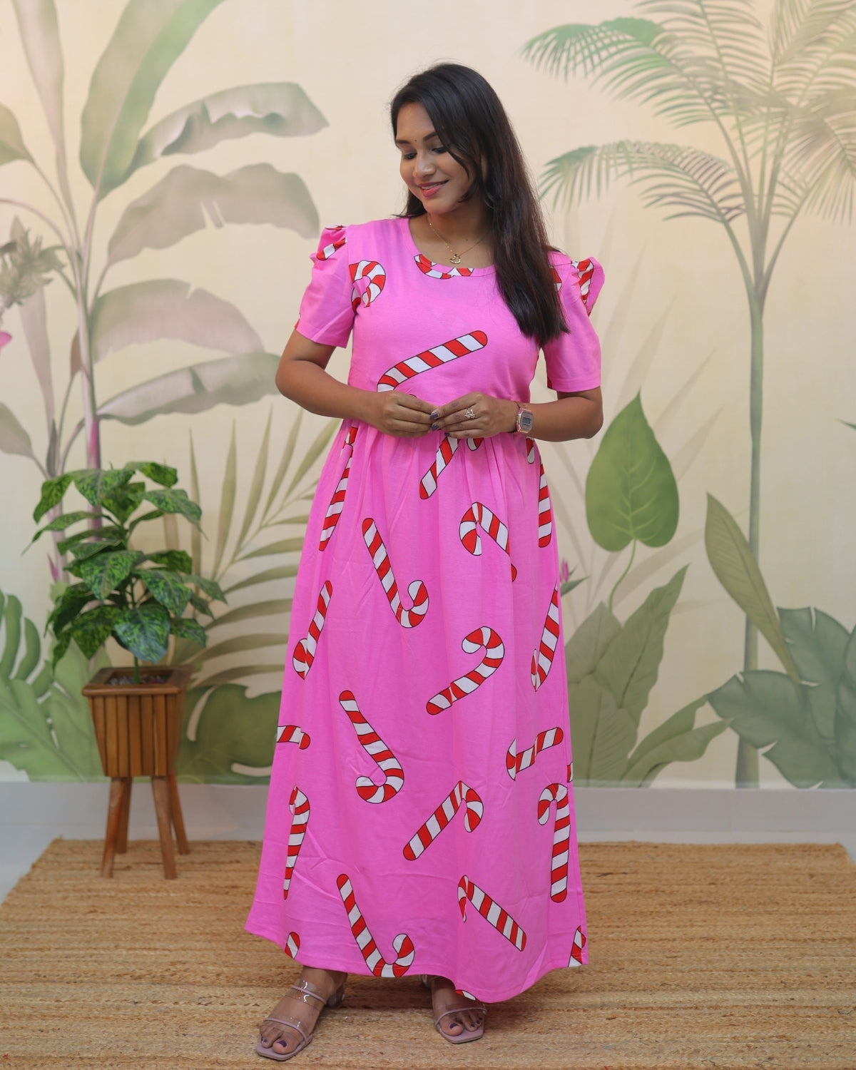 Joy | Zipless Maternity Dress - Puff Sleeves | Full Length Maxi