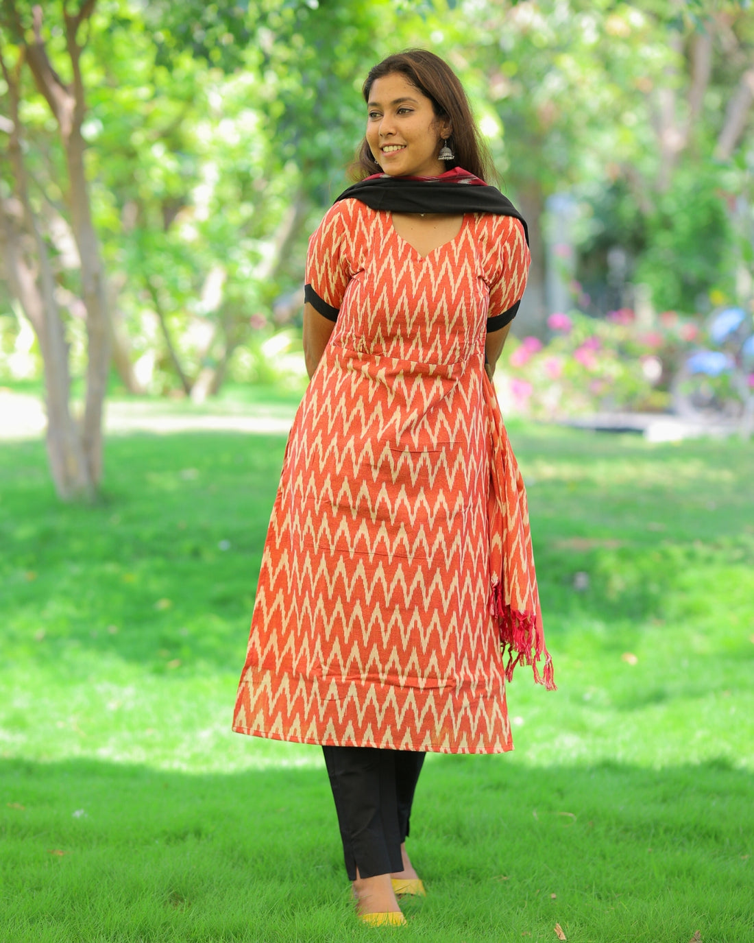 OB-Ikkat | Maternity Kurti with Lining [TOP + PANT + DUPATTA]