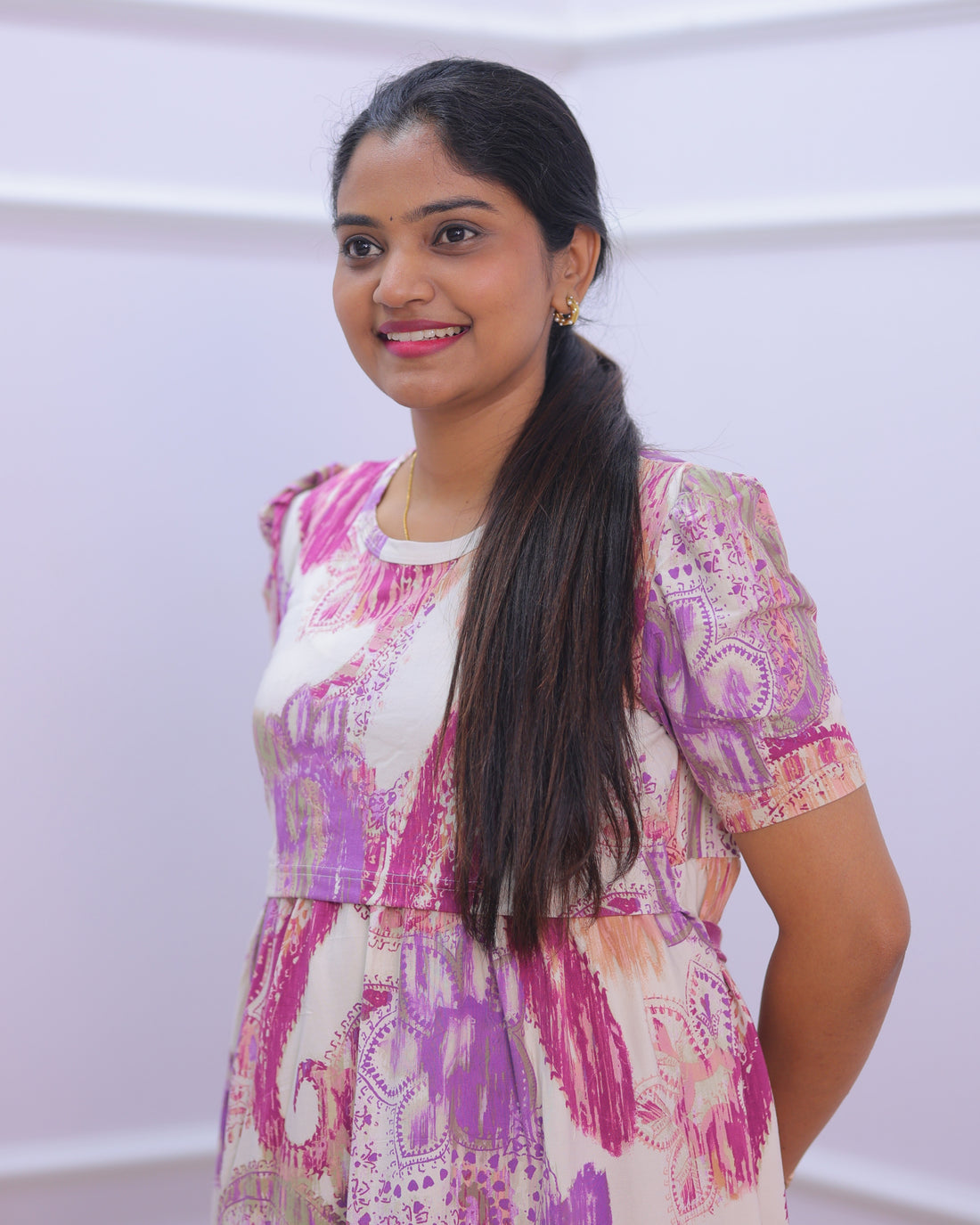 Harika | Zipless Maternity Dress - Puff Sleeves | Full Length