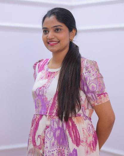 Harika | Zipless Maternity Dress - Puff Sleeves | Full Length
