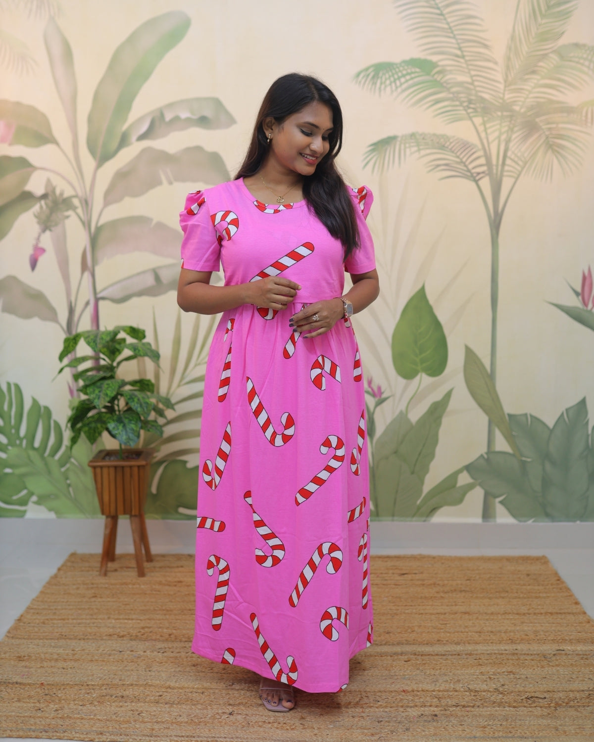 Joy | Zipless Maternity Dress - Puff Sleeves | Full Length Maxi