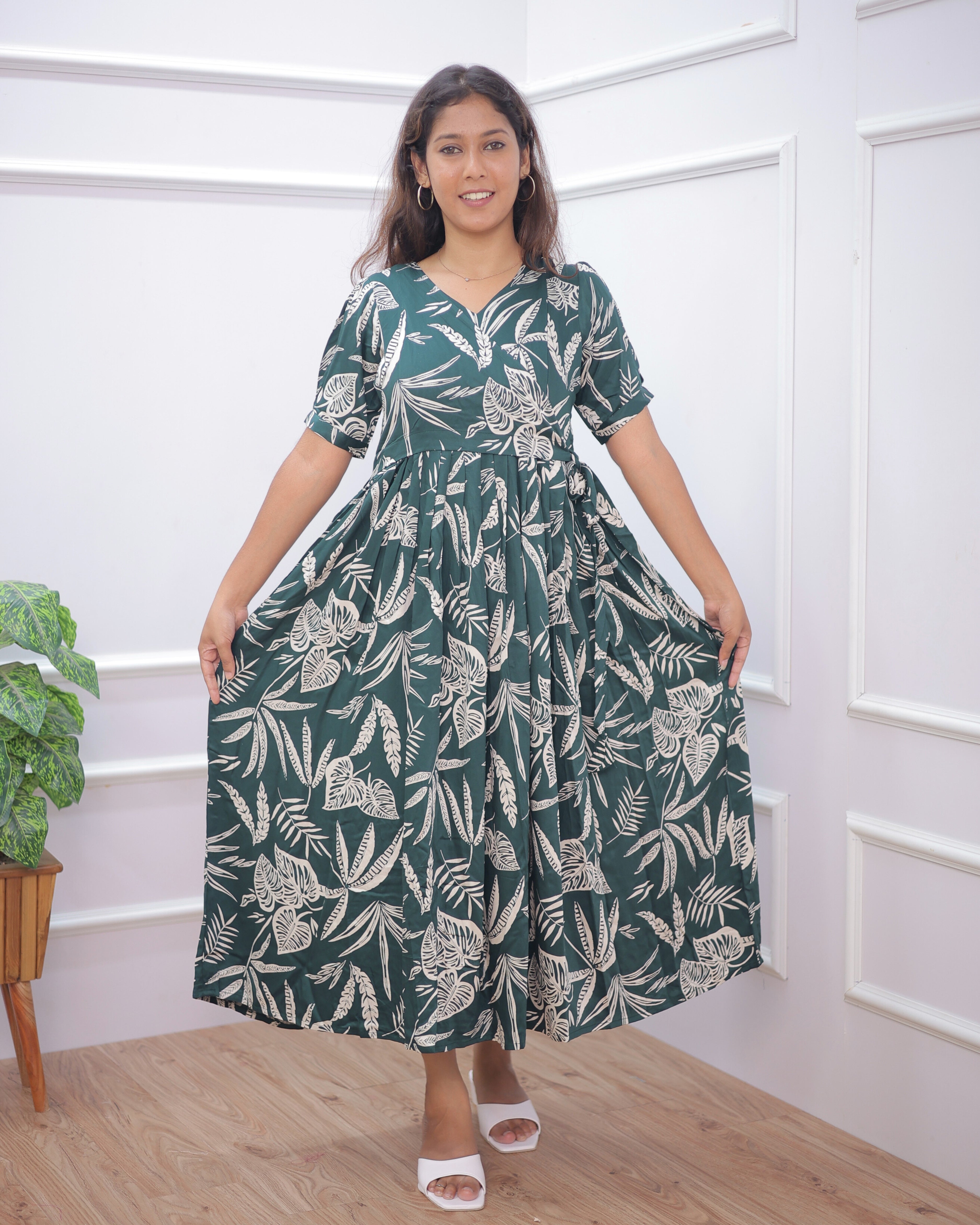 Green Wrap | Maternity Maxi [Double Side Zips_SIDE KNOT]