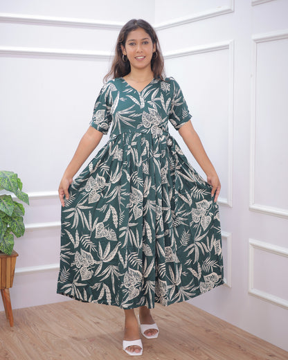 Green Wrap | Maternity Maxi [Double Side Zips_SIDE KNOT]