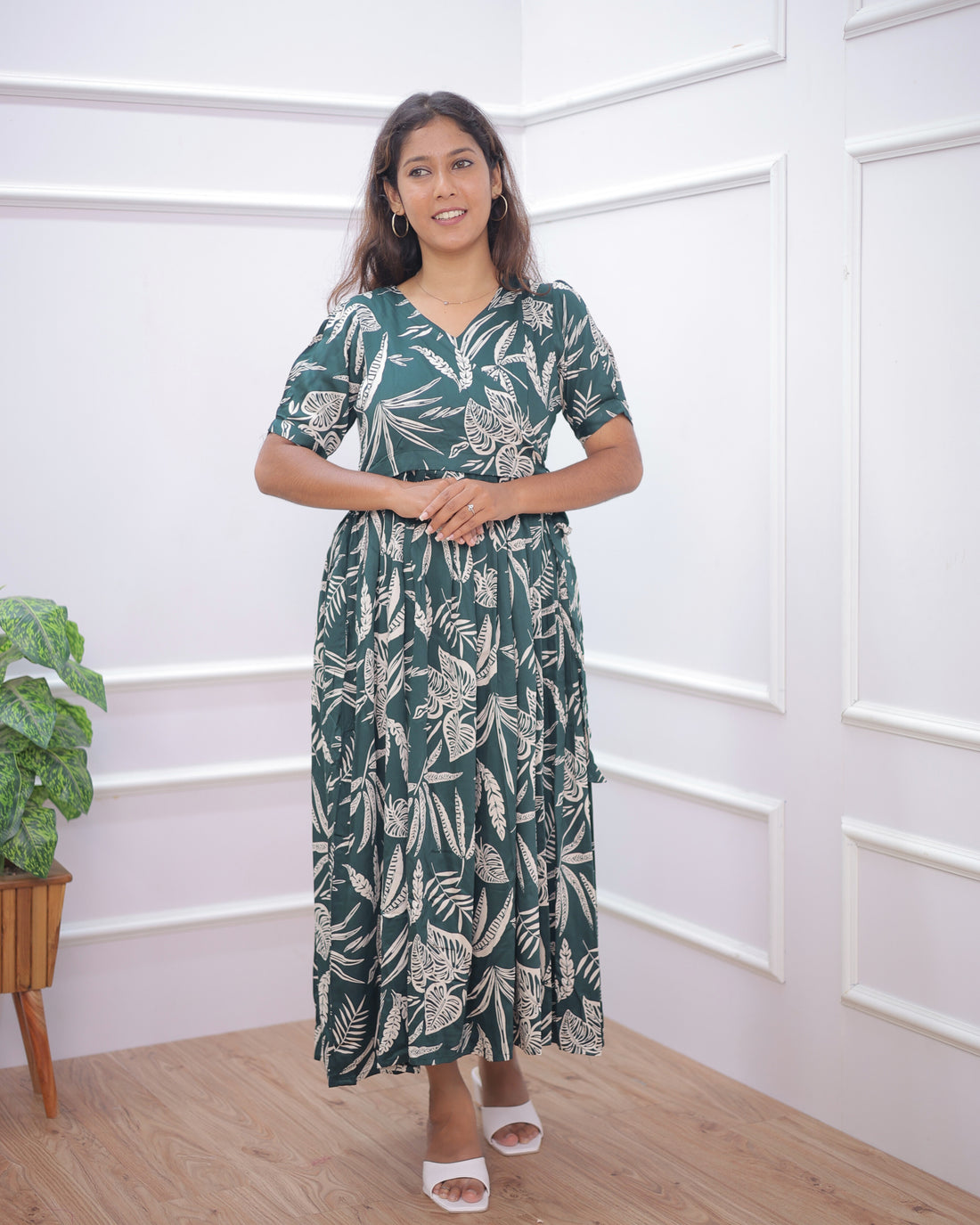 Green Wrap | Maternity Maxi [Double Side Zips_SIDE KNOT]