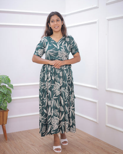 Green Wrap | Maternity Maxi [Double Side Zips_SIDE KNOT]