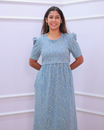 Iris V1 | Zipless Maternity Dress - Puff Sleeves | Full Length