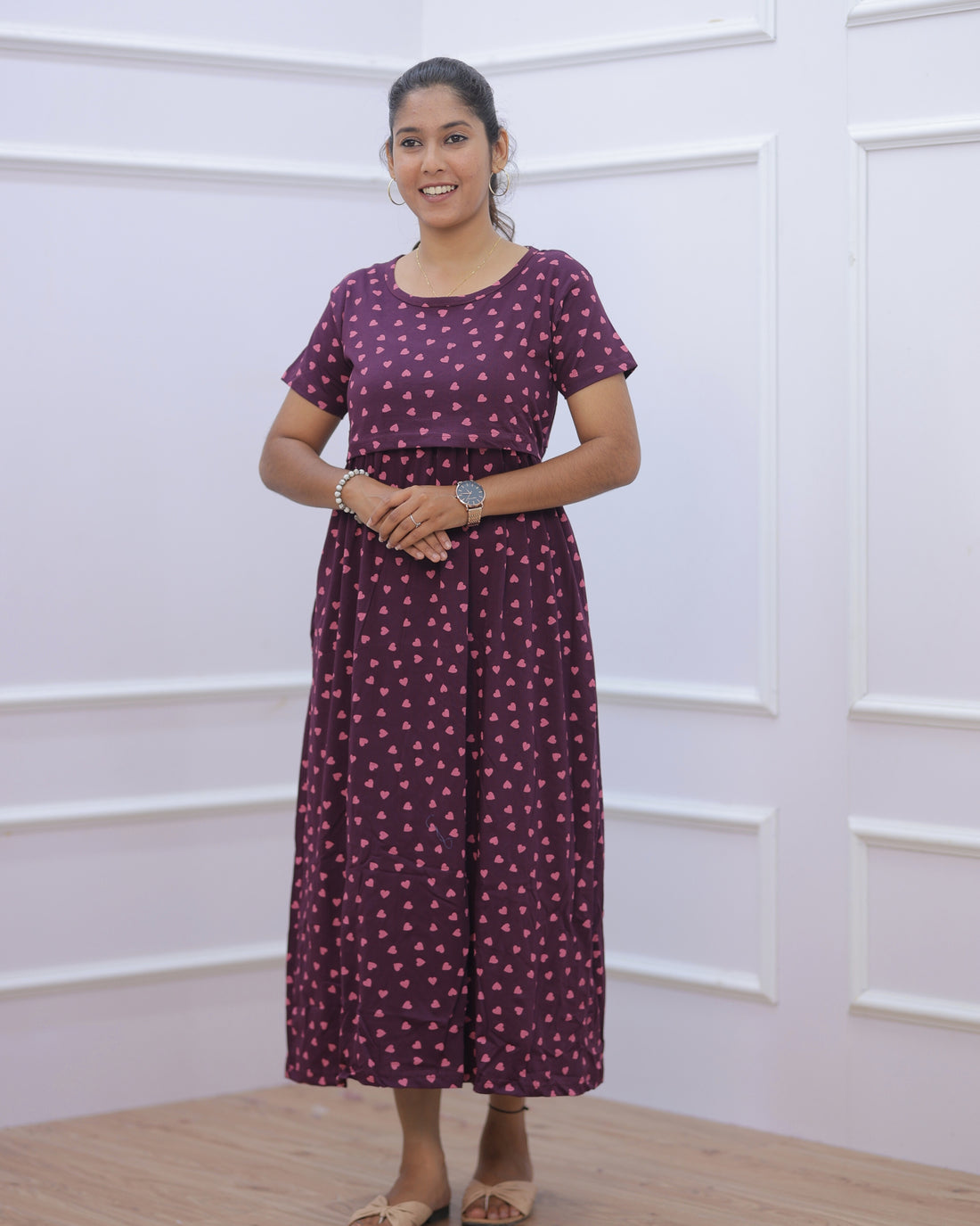 Khushi | Zipless Maternity Dress - Normal Sleeves | Full Length