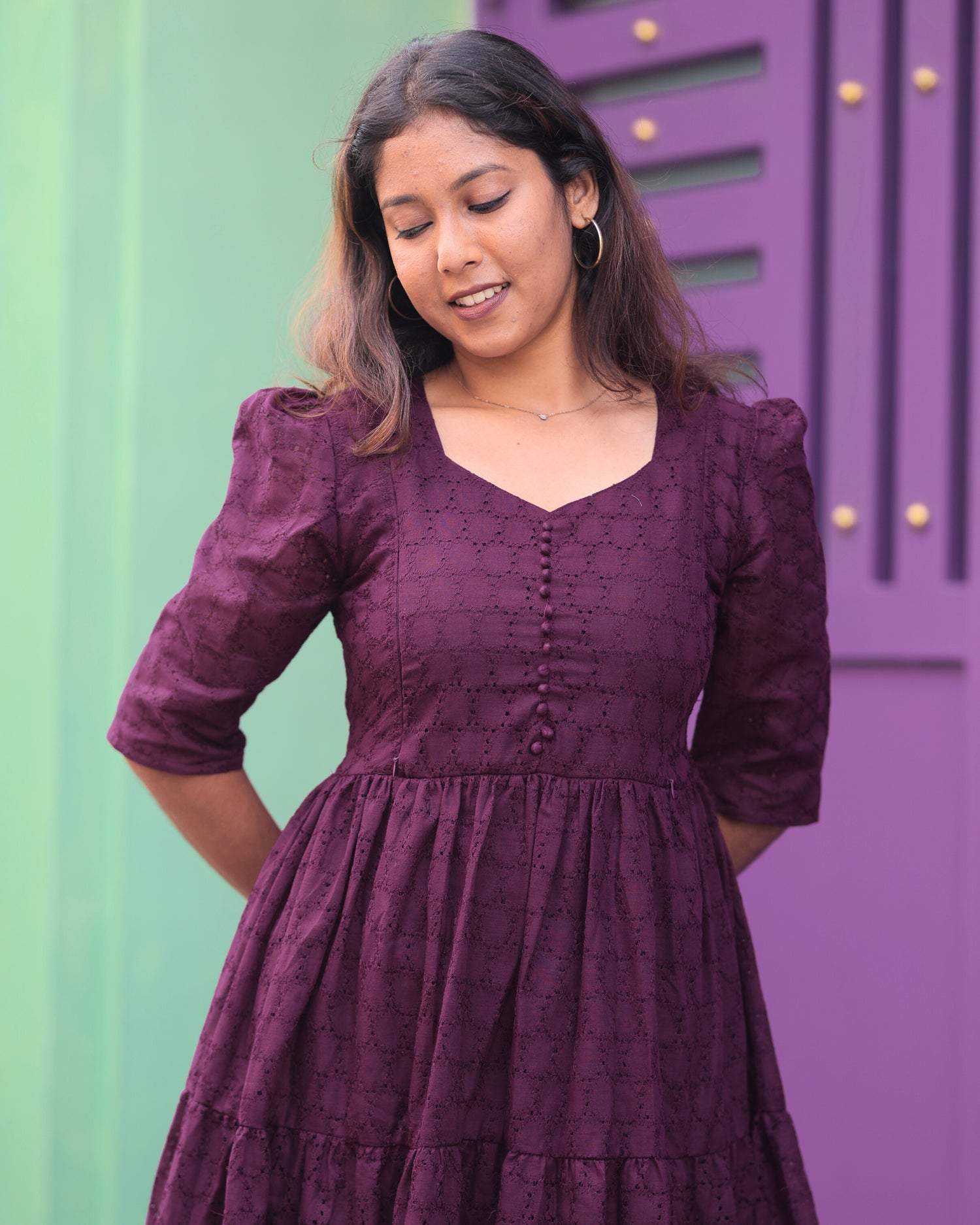 Wine Hakoba  | Maternity Maxi with Full Lining [Double Side Zip] - DISPATCH DATE 30-08-2025