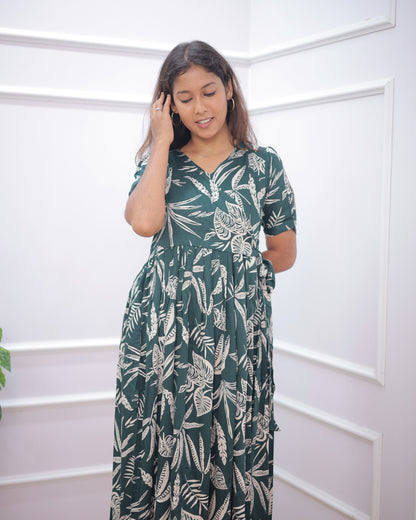 Green Wrap | Maternity Maxi [Double Side Zips_SIDE KNOT]