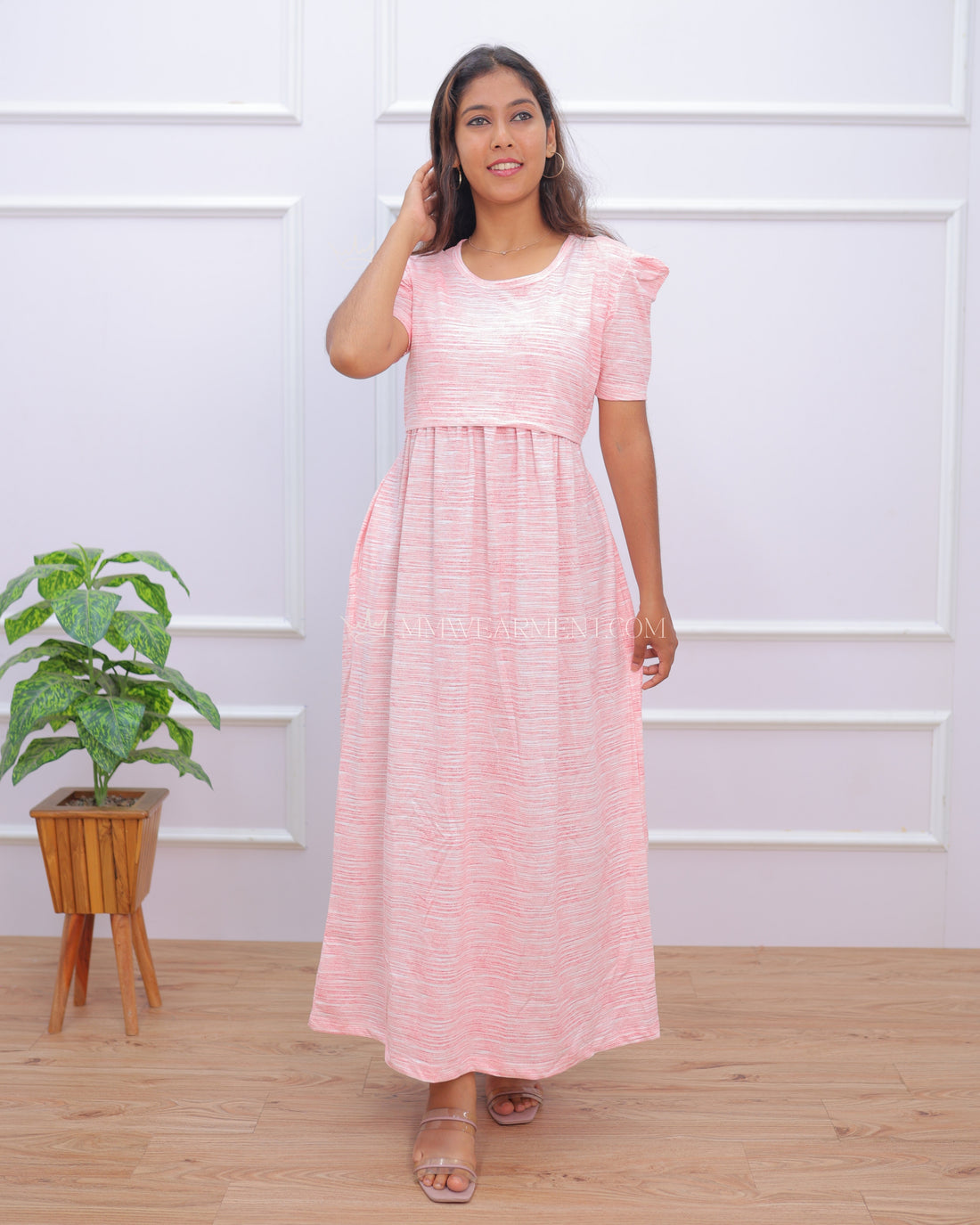 Mimi | Zipless Maternity Dress - Puff Sleeves | Full Length Maxi