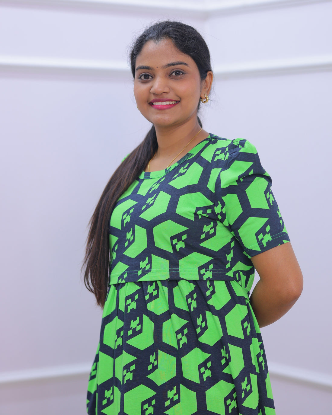 Ria | Zipless Maternity Dress - Puff Sleeves | Full Length