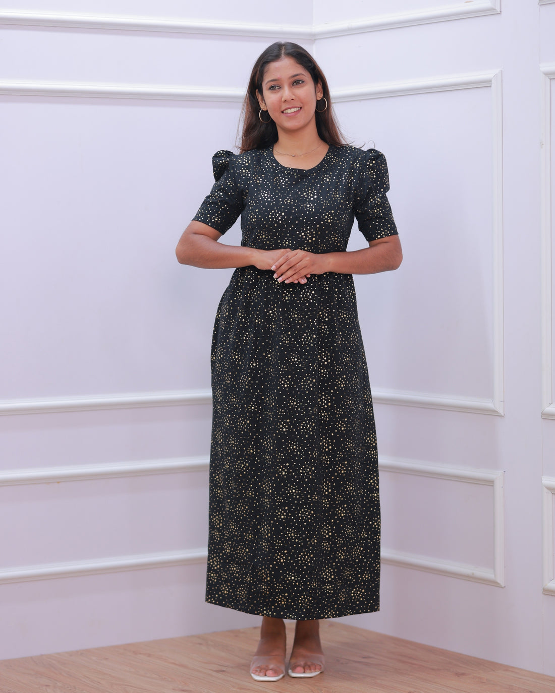 Glit Star | Zipless Maternity Dress - Puff Sleeves | Full Length