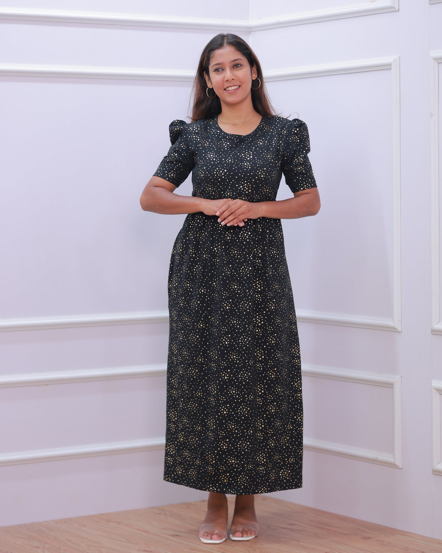 Glit Star | Zipless Maternity Dress - Puff Sleeves | Full Length