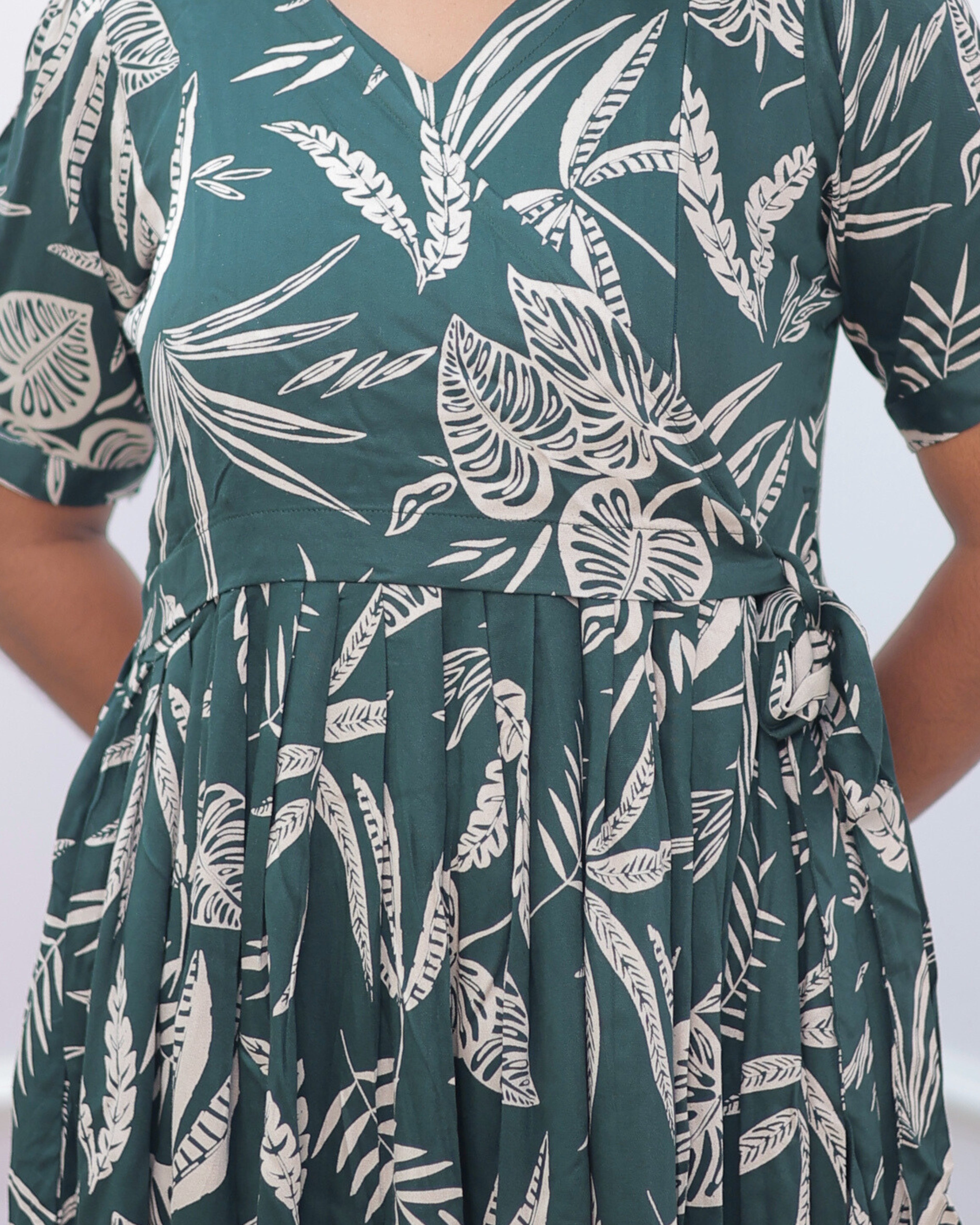 Green Wrap | Maternity Maxi [Double Side Zips_SIDE KNOT]