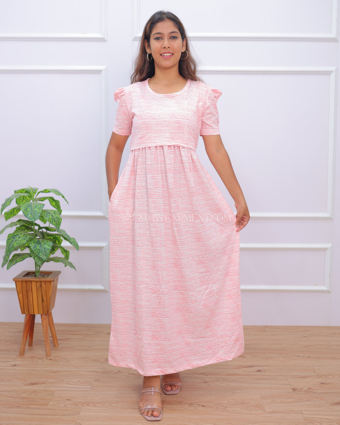 Mimi | Zipless Maternity Dress - Puff Sleeves | Full Length Maxi