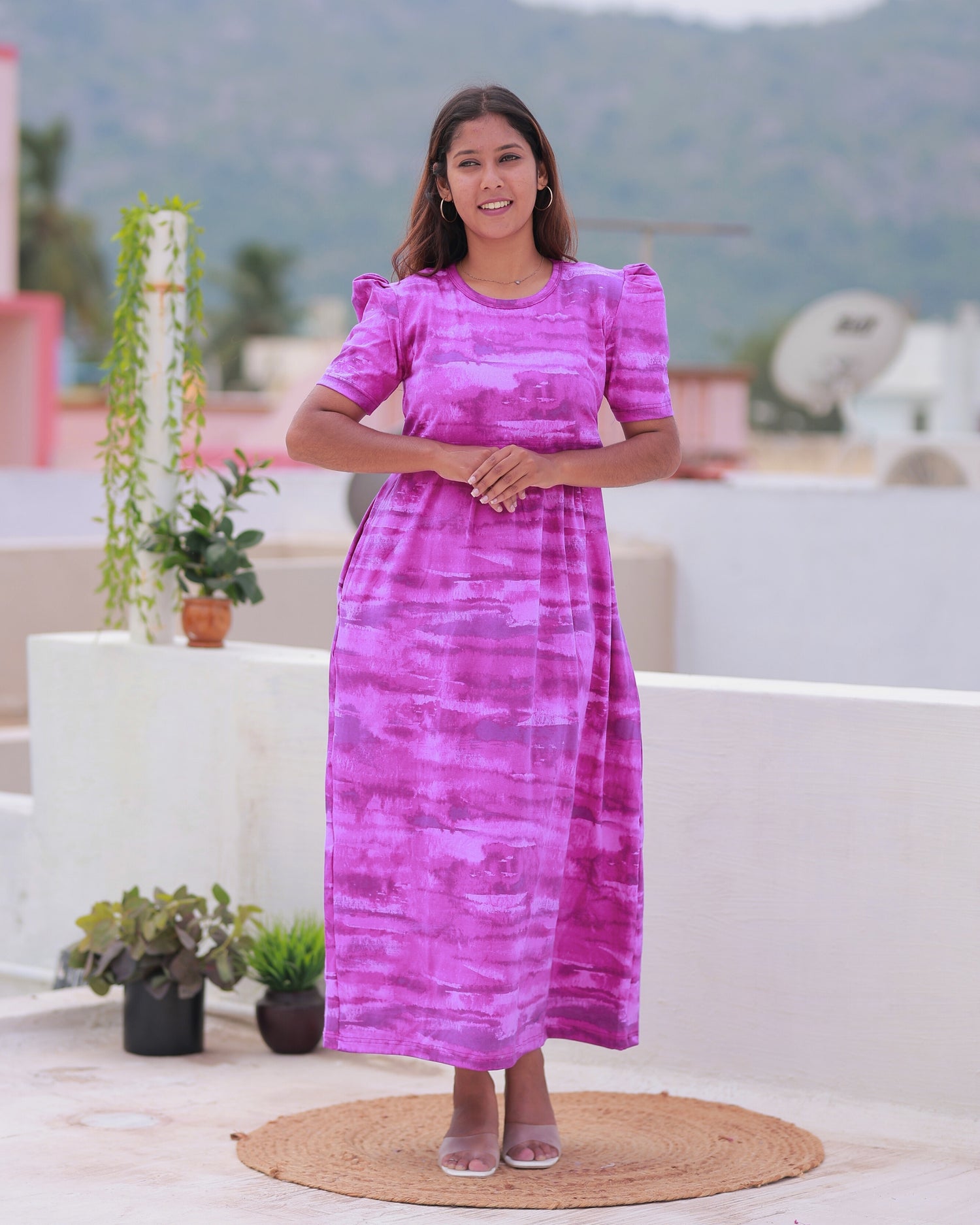 Ada | Zipless Maternity Dress - Puff Sleeves | Full Length