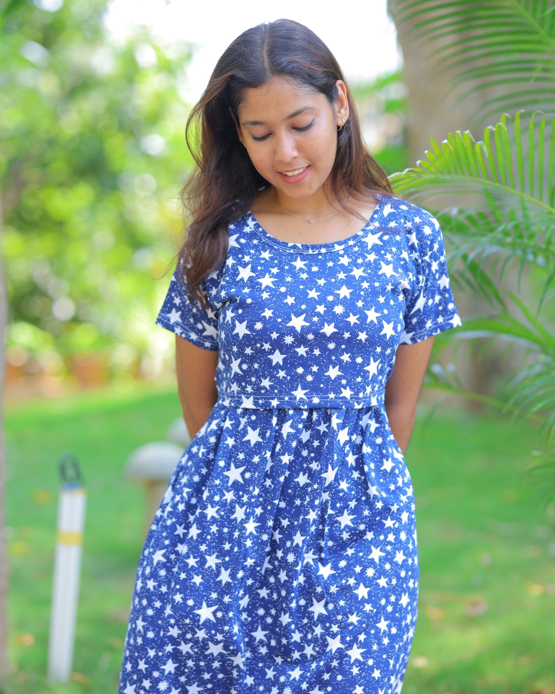 Blue Star | Zipless Maternity Dress - Normal Sleeves | Full Length Maxi