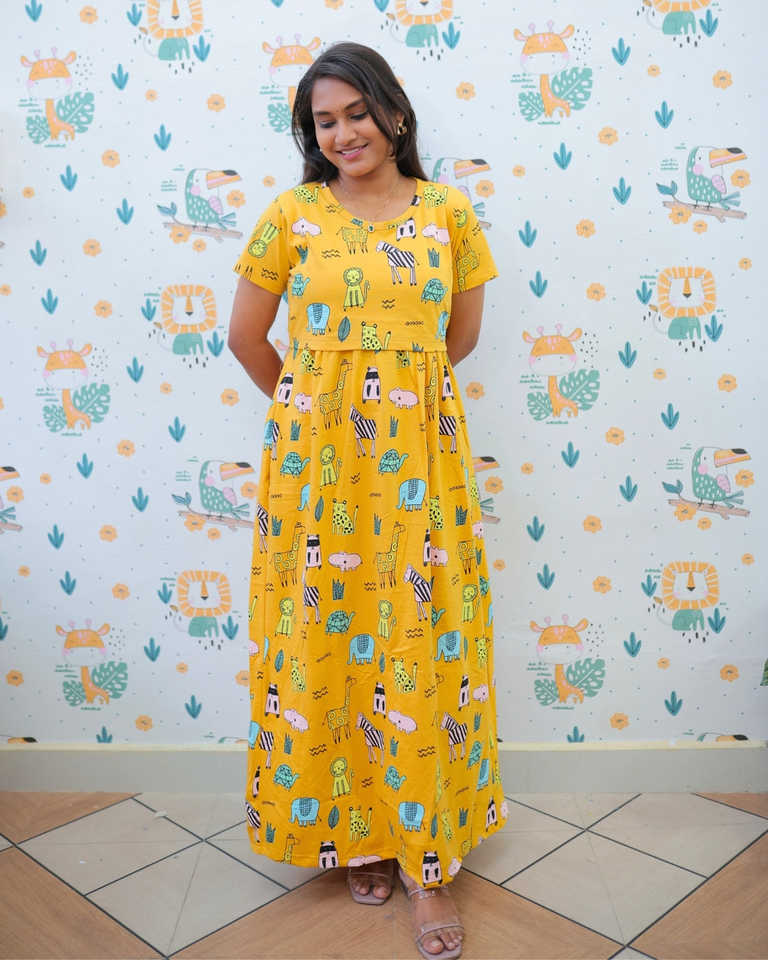 Safari | Zipless Maternity Dress - Normal Sleeves | Full Length Maxi