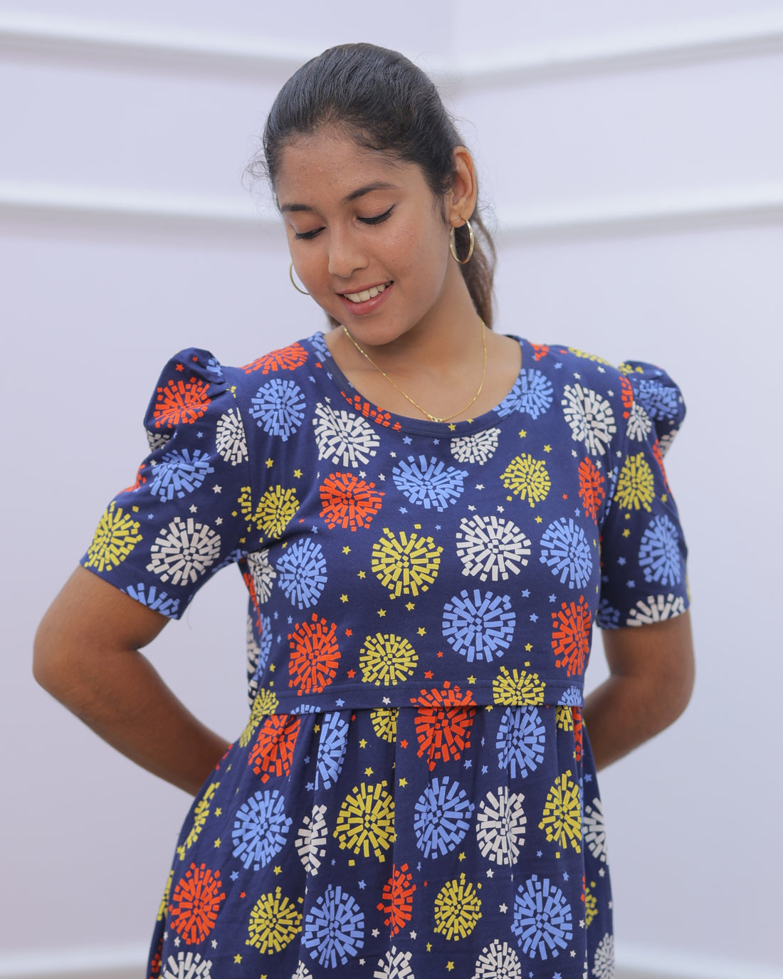 Ahalya | Zipless Maternity Dress - Puff Sleeves | Full Length