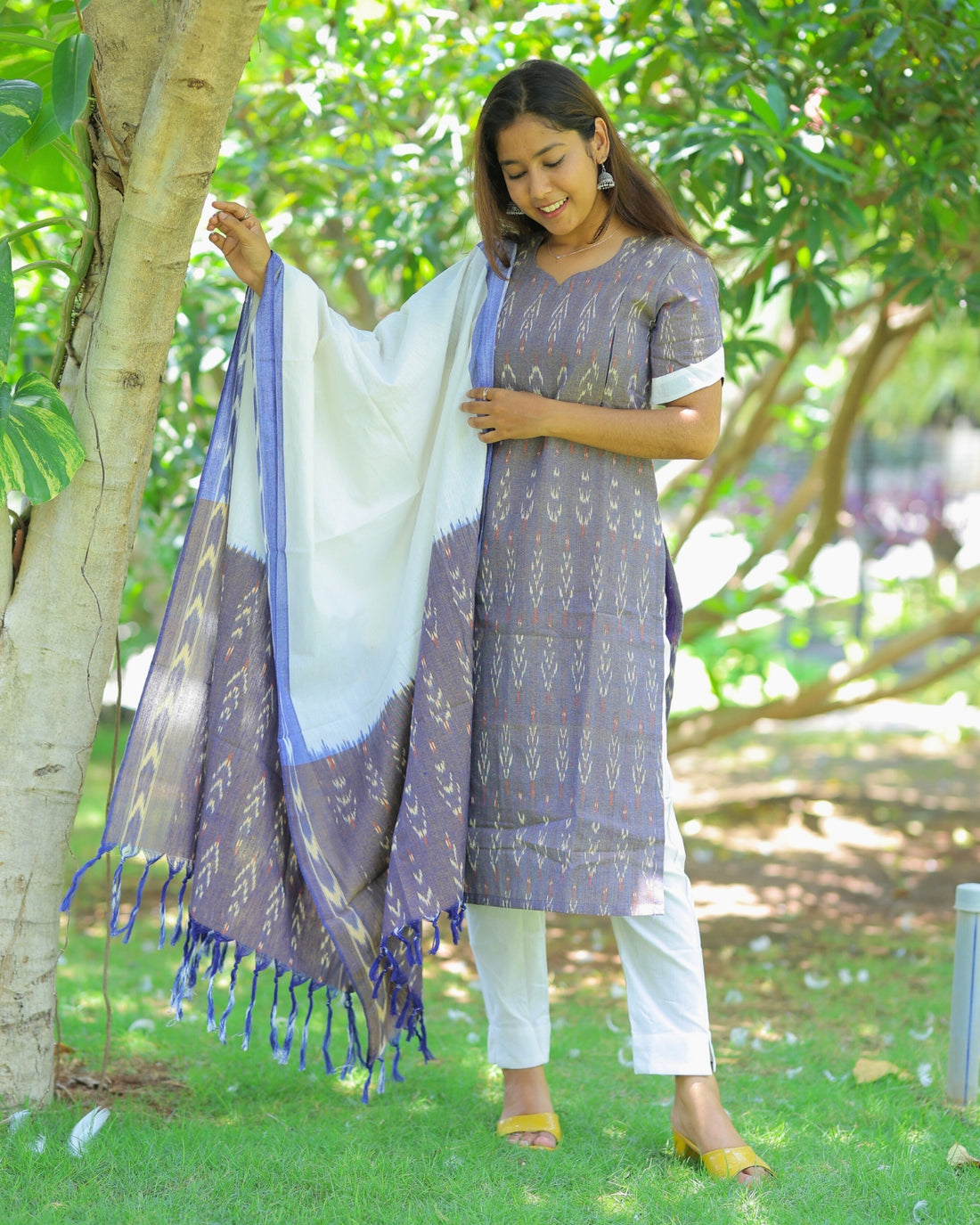 Purple-Ikkat | Maternity Kurti with Lining [TOP + PANT + DUPATTA]