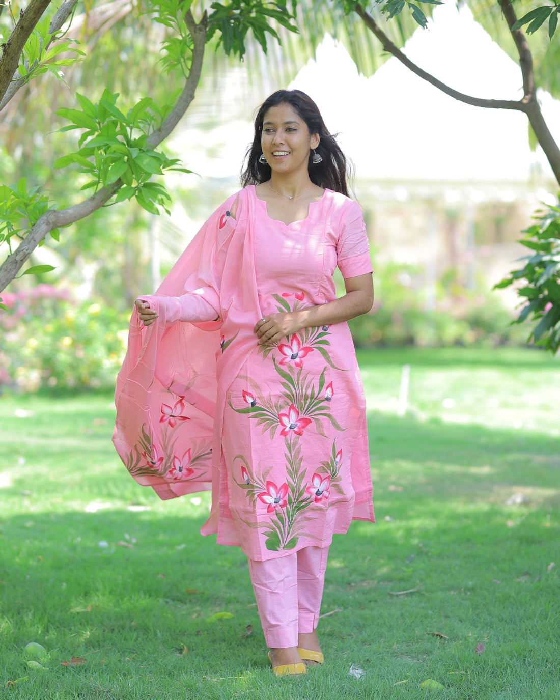 Pink Floral | Maternity Kurti with Lining [TOP + PANT + DUPATTA]