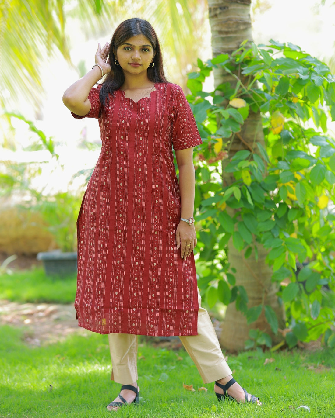 Maroon_Theera | Maternity Kurti with Lining [TOP ONLY]