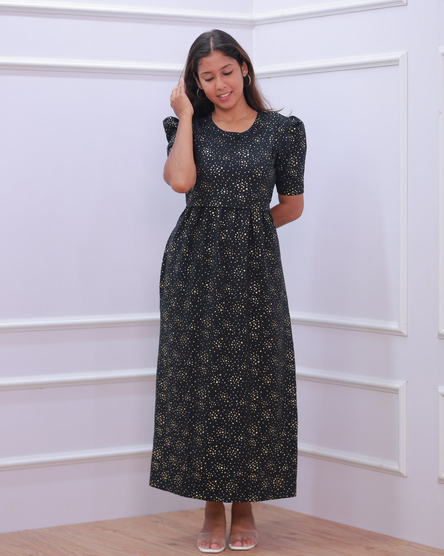 Glit Star | Zipless Maternity Dress - Puff Sleeves | Full Length